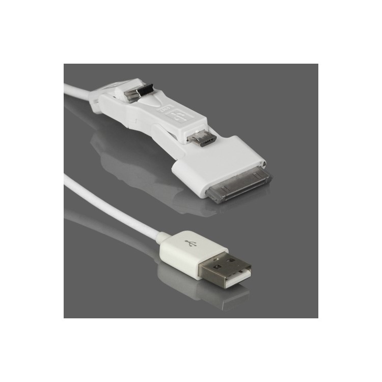 3 in 1 Retractable Mini Micro USB Sync Data Charger Cable for iPad 2 The New iPad iPhone 4S - White