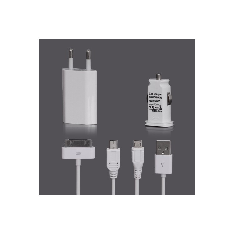 Travel Charger + Car Charger + 3 in 1 USB Cable for iPhone Samsung HTC ect - EU Plug
