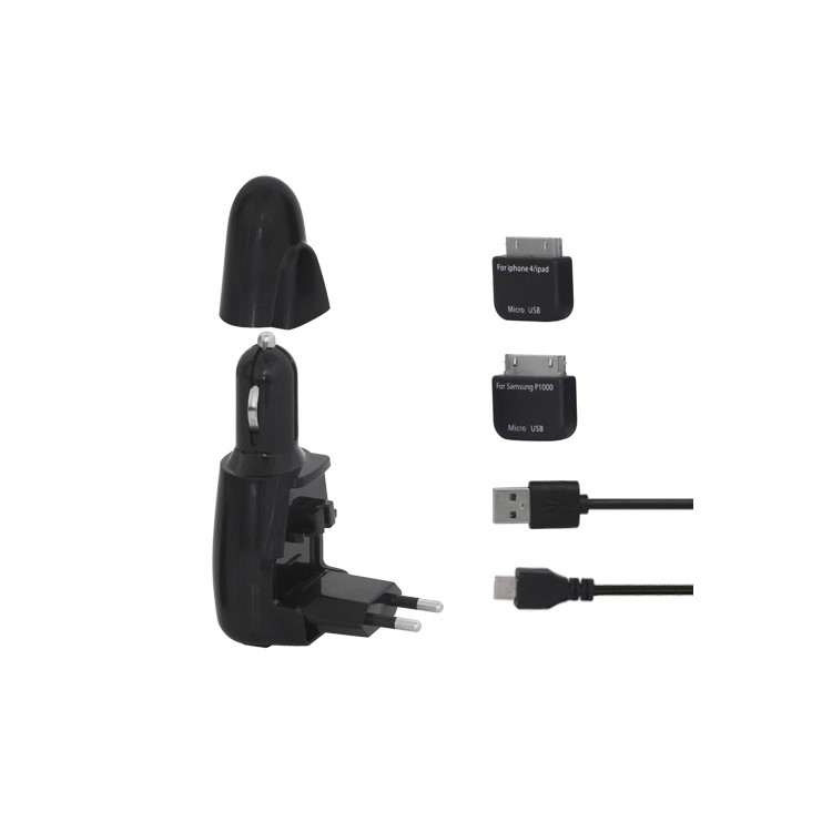 2 in 1 USB Travel Charger + Car Charger for New iPad / iPad 2 and Samsung Galaxy Tab - Black