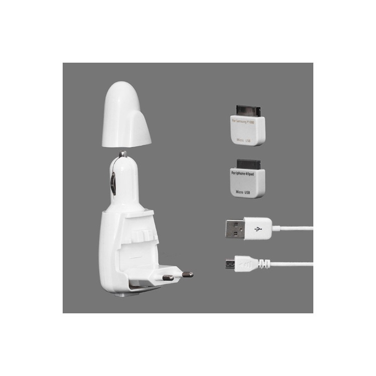 2 in 1 USB Travel Charger + Car Charger for New iPad / iPad 2 and Samsung Galaxy Tab - White