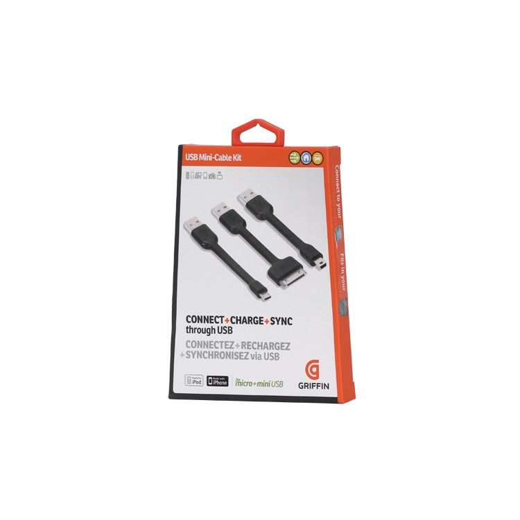 USB Mini Cable Kit - 9cm mini cables. USB to Dock, USB to USB mini-B & USB to USB micro-B (OEM)