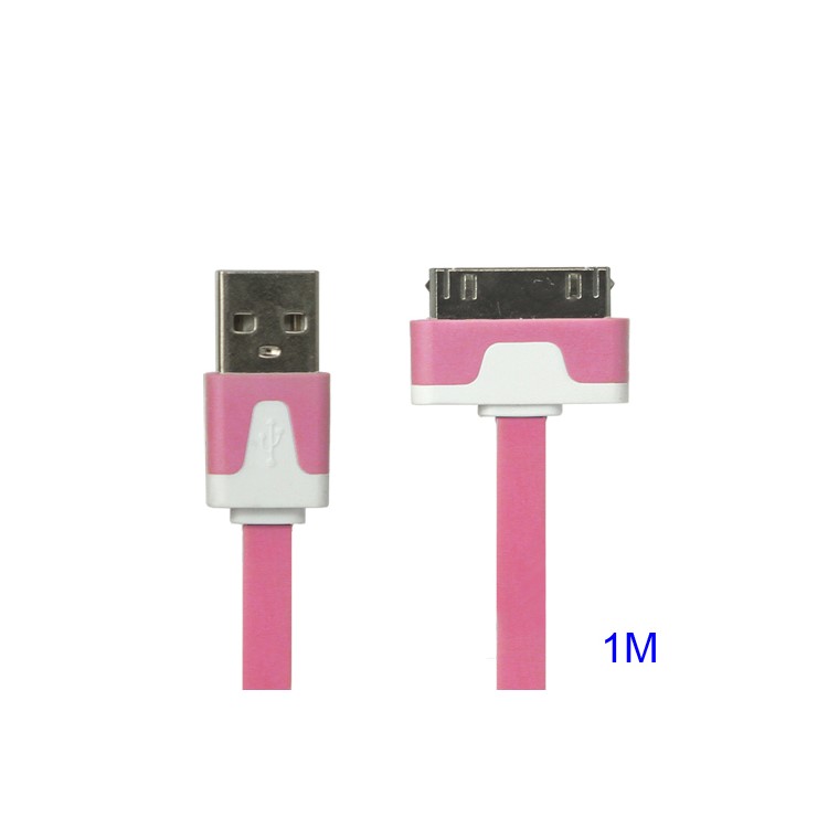 Colorful Dock Connector to USB Noodle Cable for iPhone 4S 4 3GS 3G New iPad iPod Touch 4 - Pink