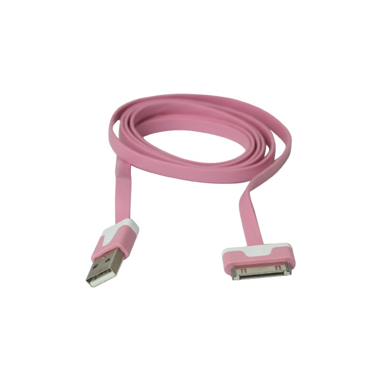 Colorful Dock Connector to USB Noodle Cable for iPhone 4S 4 3GS 3G New iPad iPod Touch 4 - Pink