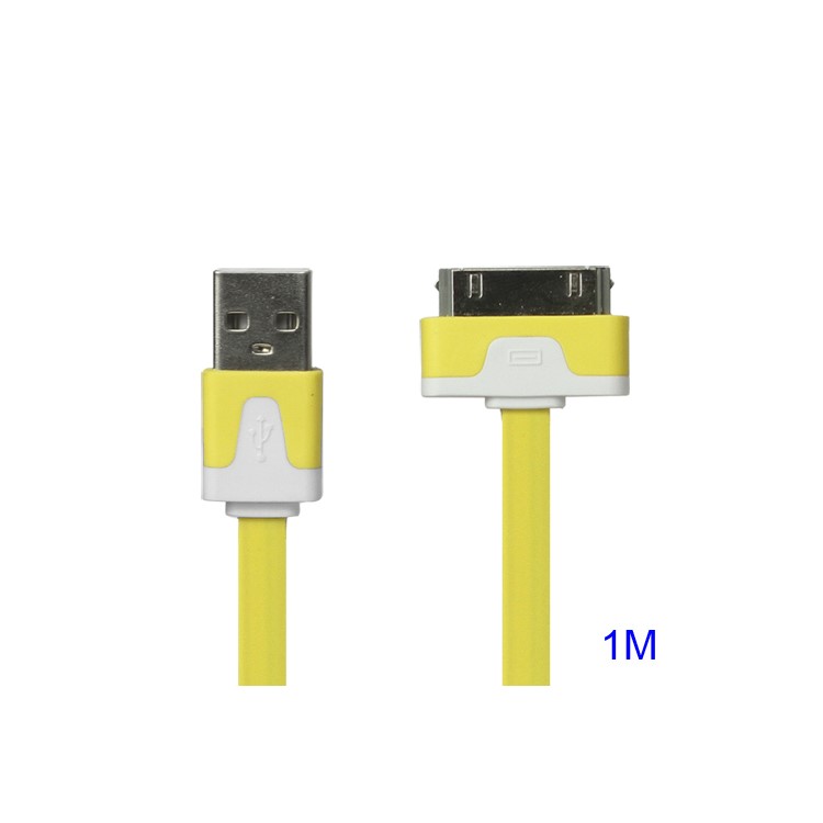 Colorful Dock Connector to USB Noodle Cable for iPhone 4S 4 3GS 3G New iPad iPod Touch 4 - Yellow