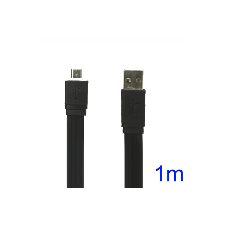 Flat MicroUSB Data Sync Charging Cable for Samsung HTC Sony Nokia etc - Black
