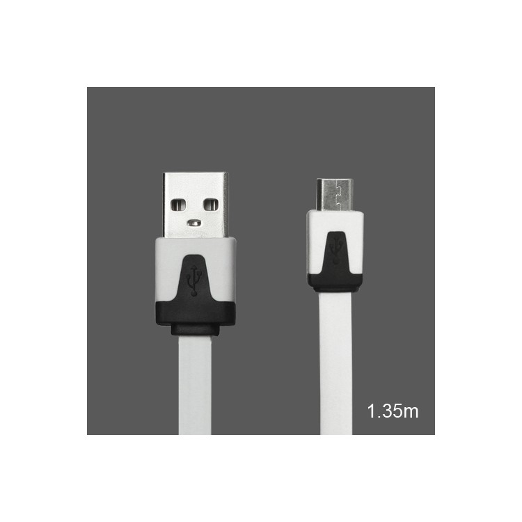Noodle Micro USB Data Sync Charge Cable for Samsung HTC Sony Nokia LG Blackberry Motorola etc - Black / White