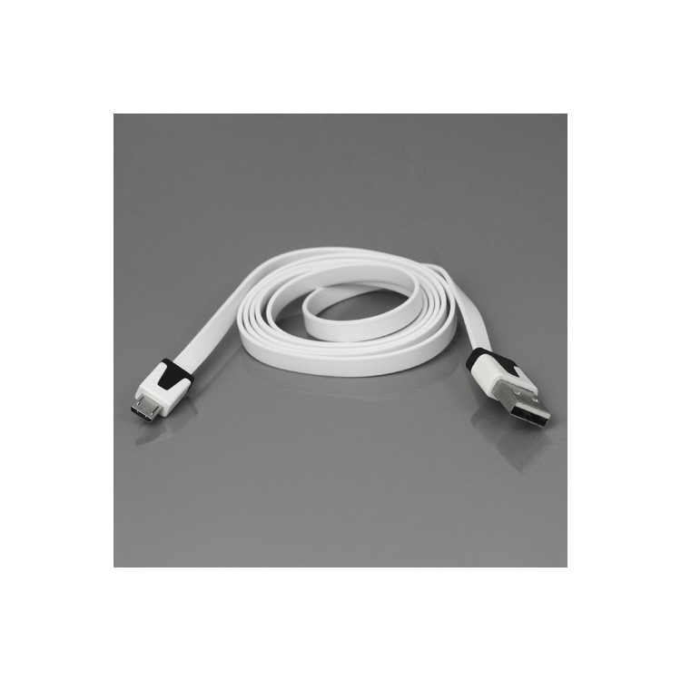 Noodle Micro USB Data Sync Charge Cable for Samsung HTC Sony Nokia LG Blackberry Motorola etc - Black / White