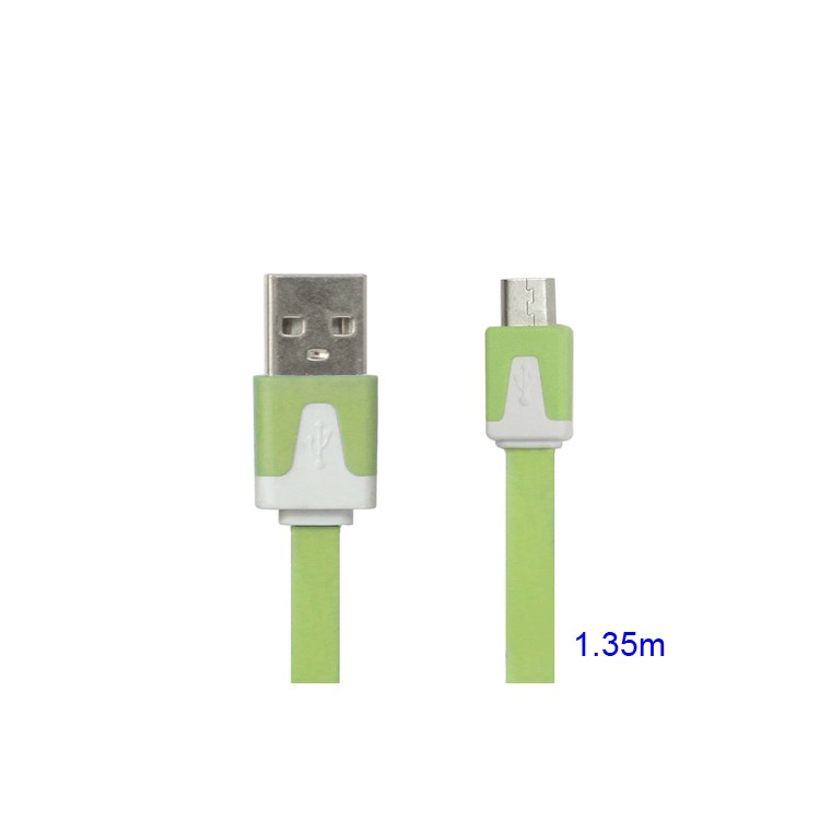 Noodle Micro USB Data Sync Charge Cable for Samsung HTC Sony Nokia LG Blackberry Motorola etc - White / Green