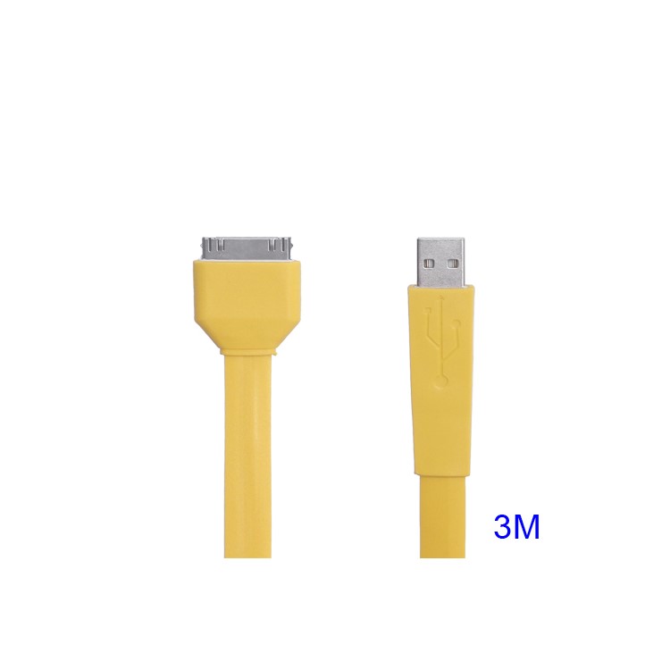 Noodle-shaped 30pin Dock Connector to USB Flat Cable for iPad iPhone iPod 3M - Yellow