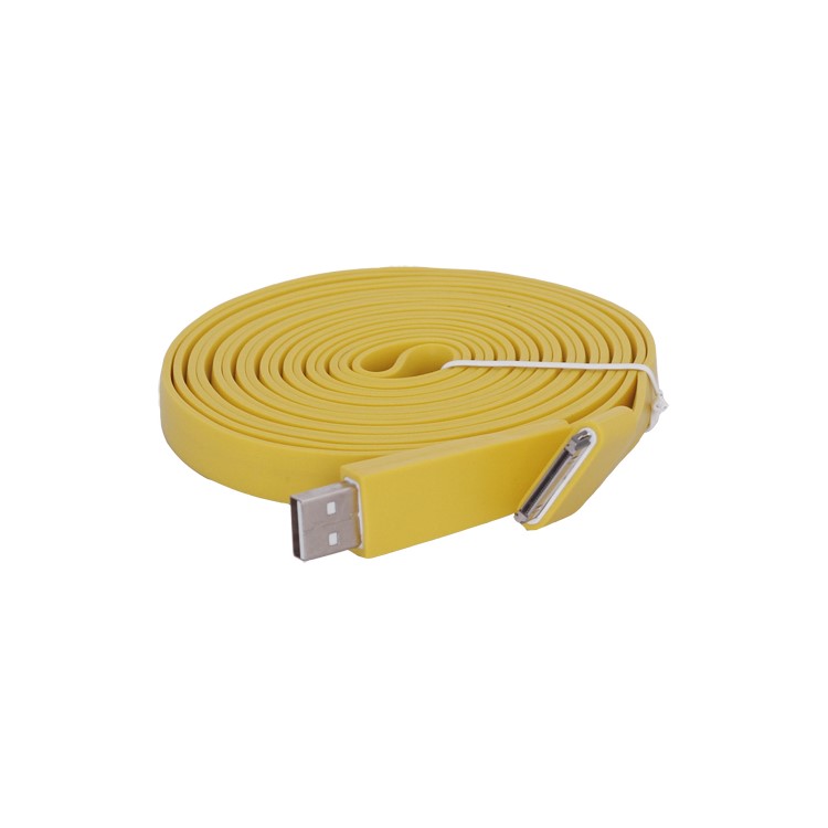 Noodle-shaped 30pin Dock Connector to USB Flat Cable for iPad iPhone iPod 3M - Yellow