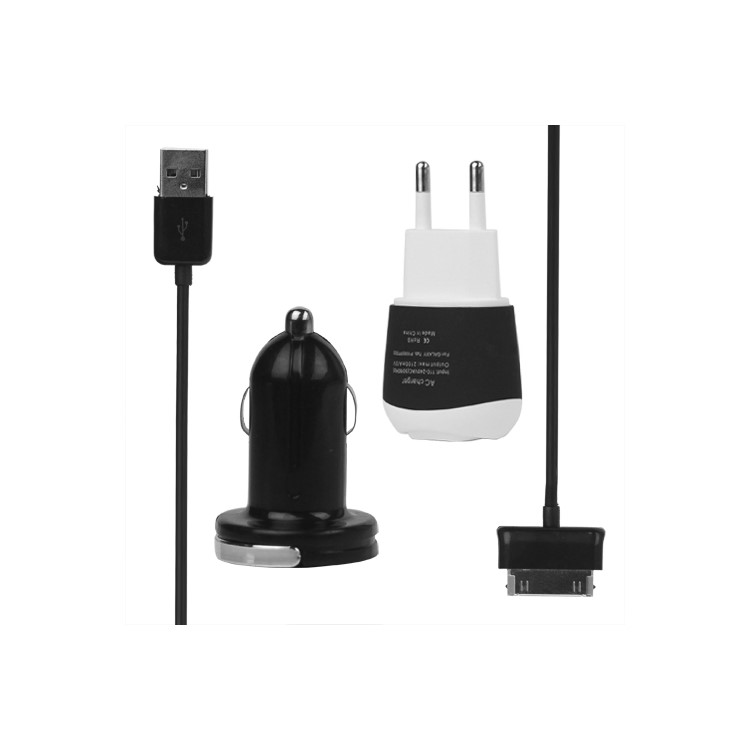 Samsung Galaxy Tab P1000/P7500 Wall Charger + Car Charger + Data Cable Euro Plug - Black
