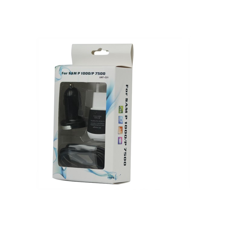 Samsung Galaxy Tab P1000/P7500 Wall Charger + Car Charger + Data Cable Euro Plug - Black