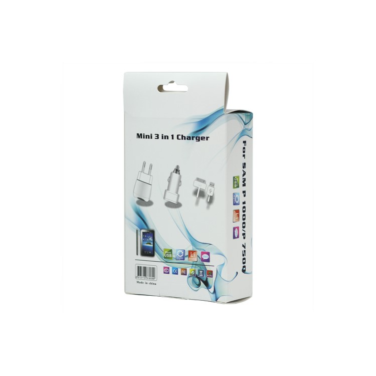 Samsung Galaxy Tab P1000/P7500 Wall Charger + Car Charger + Data Cable Euro Plug - Black