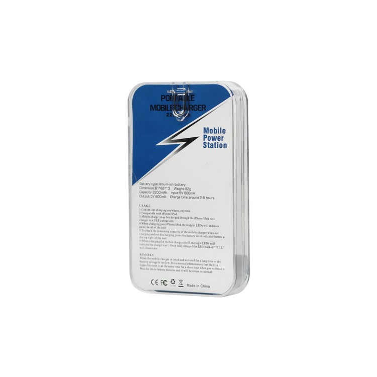 2200mAh Micro USB External Battery Charger Power Station - White