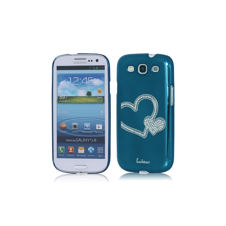 Eileen Heart Rhinestone Case for Samsung Galaxy S 3 / III I9300 I747 L710 T999 I535 R530 - Capri Blue