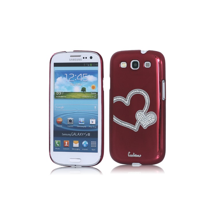 Eileen Heart Rhinestone Case for Samsung Galaxy S 3 / III I9300 I747 L710 T999 I535 R530 - Wine Red