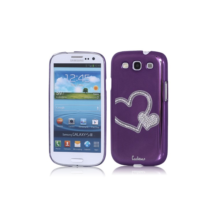 Eileen Heart Rhinestone Case for Samsung Galaxy S 3 / III I9300 I747 L710 T999 I535 R530 - Purple Violet