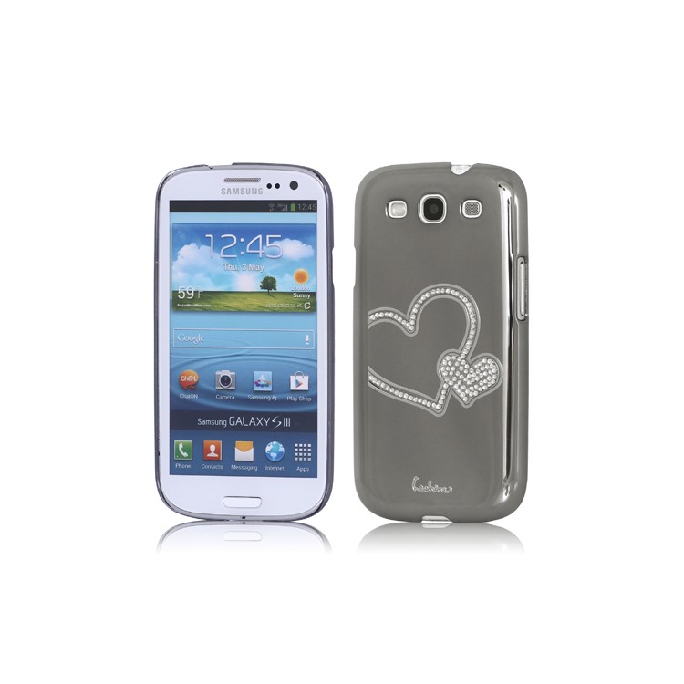 Eileen Heart Rhinestone Case for Samsung Galaxy S 3 / III I9300 I747 L710 T999 I535 R530 - Shadow Black