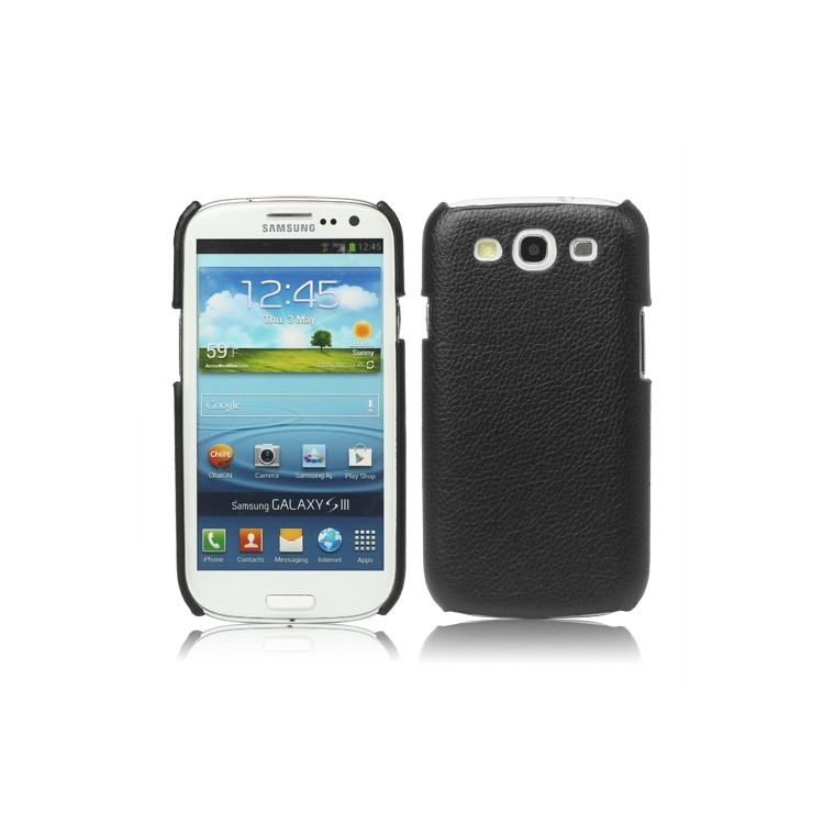 Lychee Leather Skin Hard Case for Samsung Galaxy S 3 / III I9300 - Black