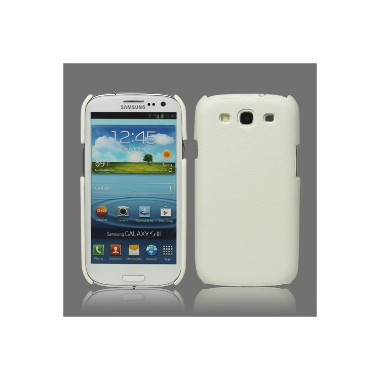 Lychee Leather Skin Hard Case for Samsung Galaxy S 3 / III I9300 - White