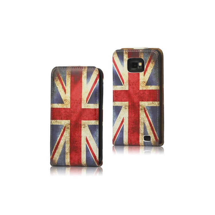 Retro Union Jack Flag Genuine Leather Case for Samsung I9100 Galaxy S2 / II