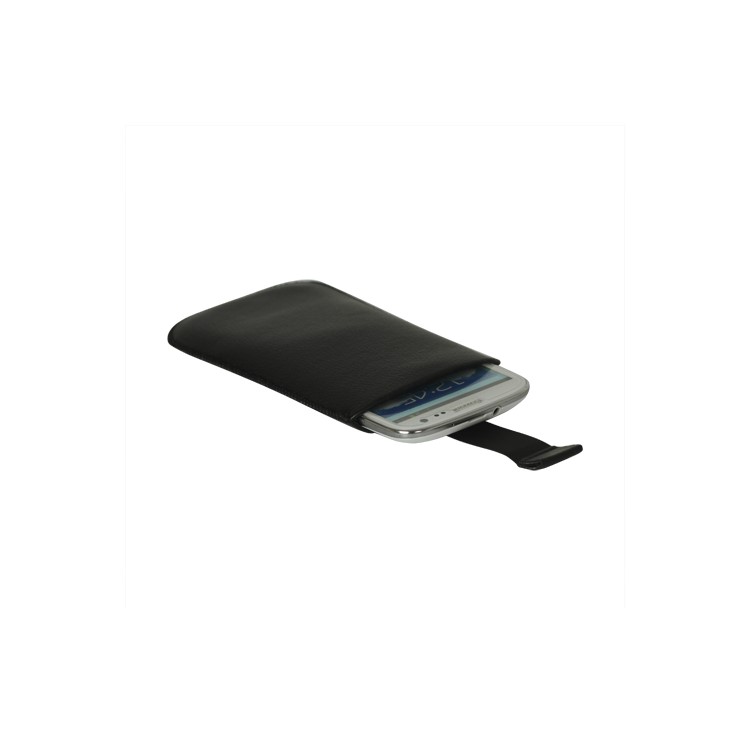 Pull Up Tab Leather Pouch for Samsung Galaxy S 3 / III i9300 S 4 IV i9500 i9505 - Black