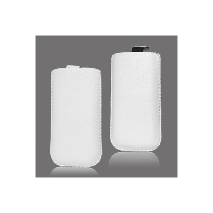Pull Up Tab Leather Pouch for Samsung Galaxy S 3 / III i9300 S 4 IV i9500 i9505 - White