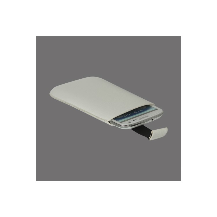 Pull Up Tab Leather Pouch for Samsung Galaxy S 3 / III i9300 S 4 IV i9500 I9505 - White