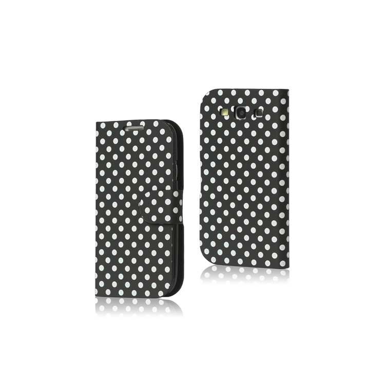 Polka Dot Leather Wallet Case for Samsung Galaxy S 3 / III I9300 I747 L710 T999 I535 R530 - Black