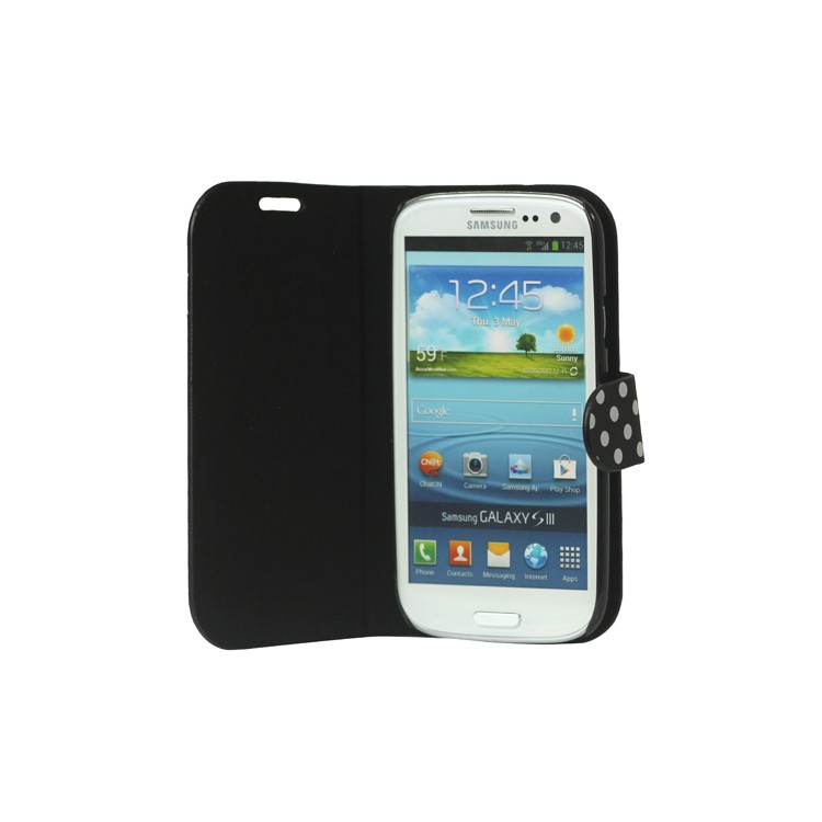 Polka Dot Leather Wallet Case for Samsung Galaxy S 3 / III I9300 I747 L710 T999 I535 R530 - Black