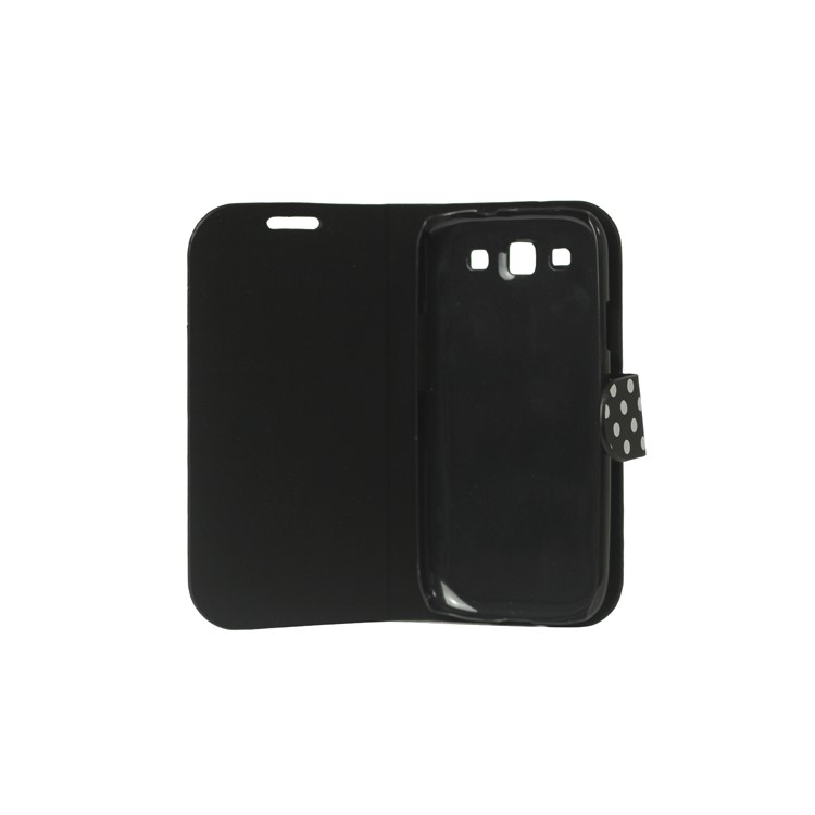 Polka Dot Leather Wallet Case for Samsung Galaxy S 3 / III I9300 I747 L710 T999 I535 R530 - Black