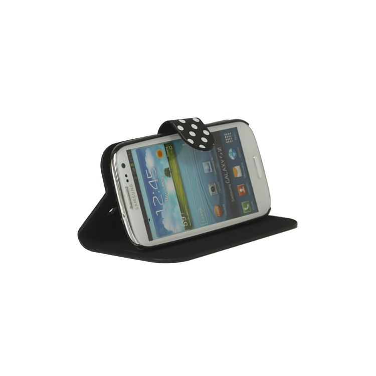 Polka Dot Leather Wallet Case for Samsung Galaxy S 3 / III I9300 I747 L710 T999 I535 R530 - Black