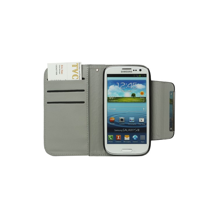 Carbon Fiber Leather Wallet for Samsung Galaxy S 3 / III I9300 I747 L710 T999 I535 R530 - Black