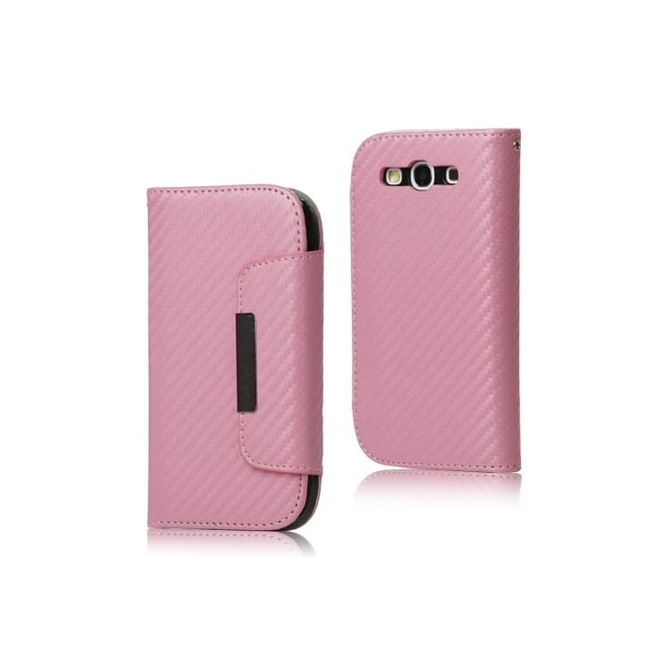 Carbon Fiber Leather Wallet for Samsung Galaxy S 3 / III I9300 I747 L710 T999 I535 R530 - Pink