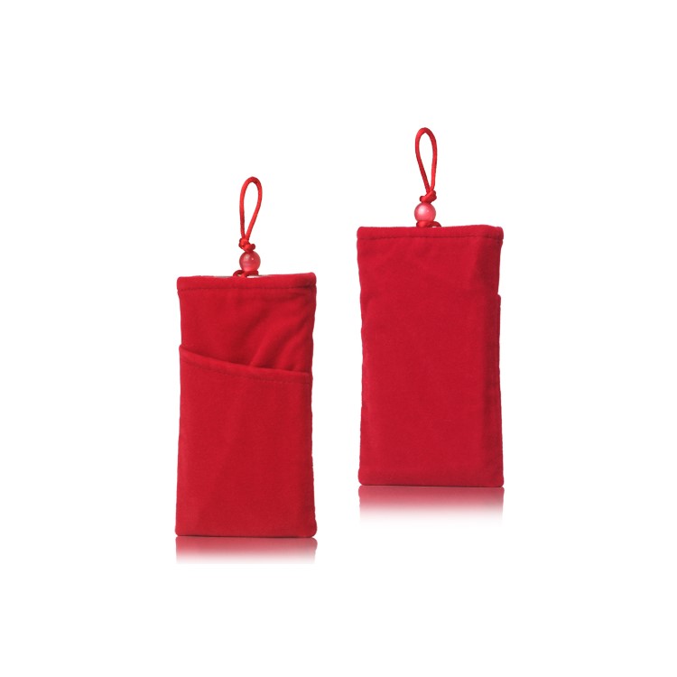 Plush Pouch Bag for Samsung Galaxy S 3 III i9300 S 4 IV i9500 i9505 Bead Button Closure - Red