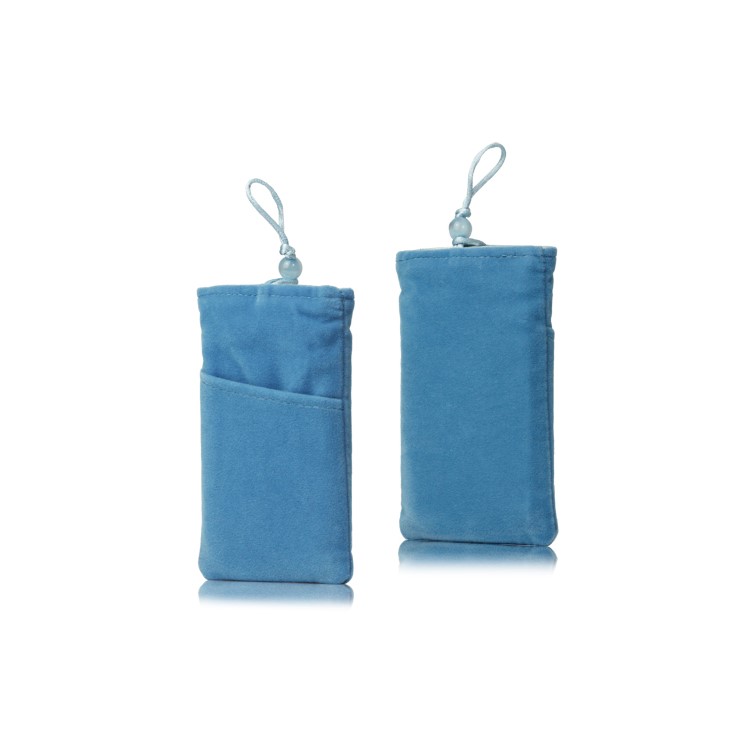 Plush Pouch Bag for Samsung Galaxy S 3 III i9300 S 4 IV i9500 i9505 Bead Button Closure - Light Blue