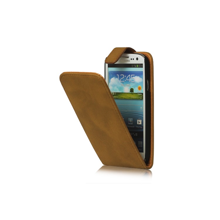 Antique Leather Flip Case for Samsung Galaxy S 3 / III I9300 I747 L710 T999 I535 R530 - Brown Beige