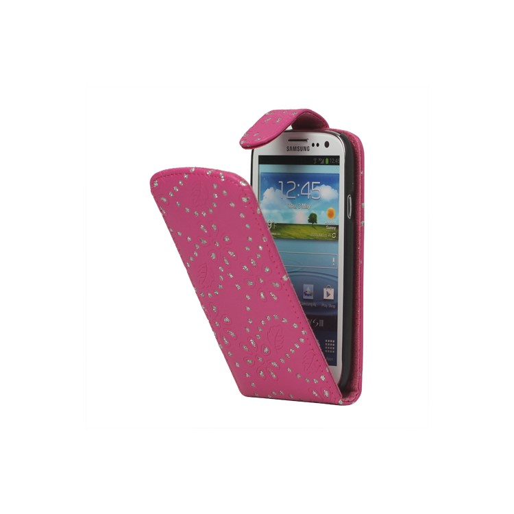 Glittery Powder PU Leather Flip Case for Samsung Galaxy S 3 / III I9300 I747 L710 T999 I535 R530 - Rose