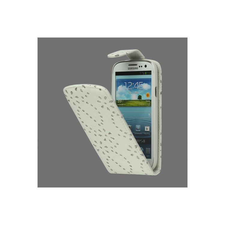 Glittery Powder PU Leather Flip Case for Samsung Galaxy S 3 / III I9300 I747 L710 T999 I535 R530 - White