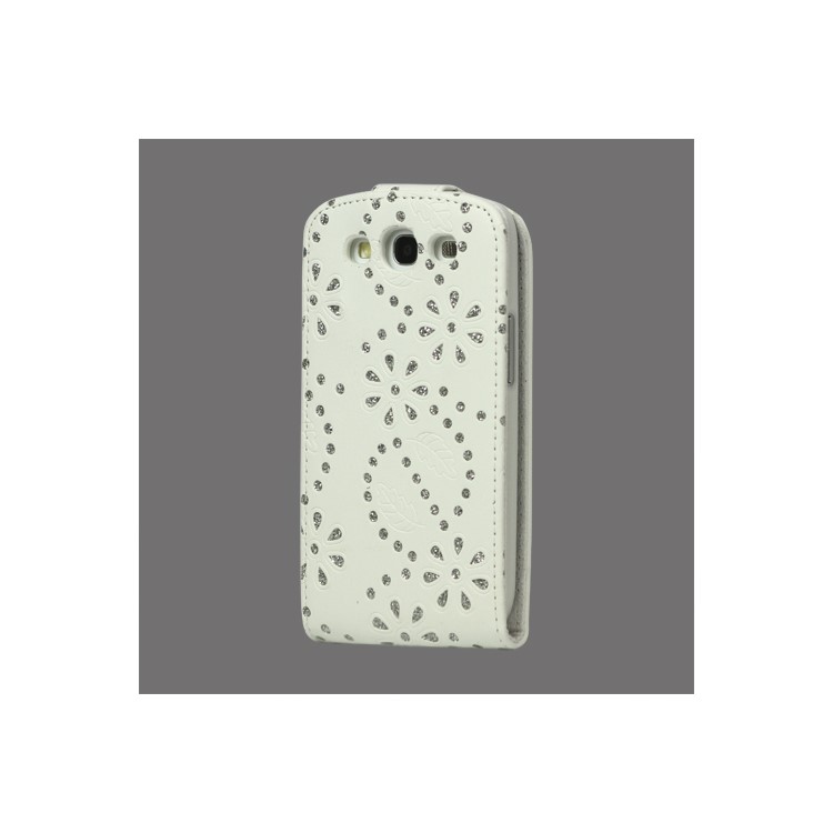 Glittery Powder PU Leather Flip Case for Samsung Galaxy S 3 / III I9300 I747 L710 T999 I535 R530 - White