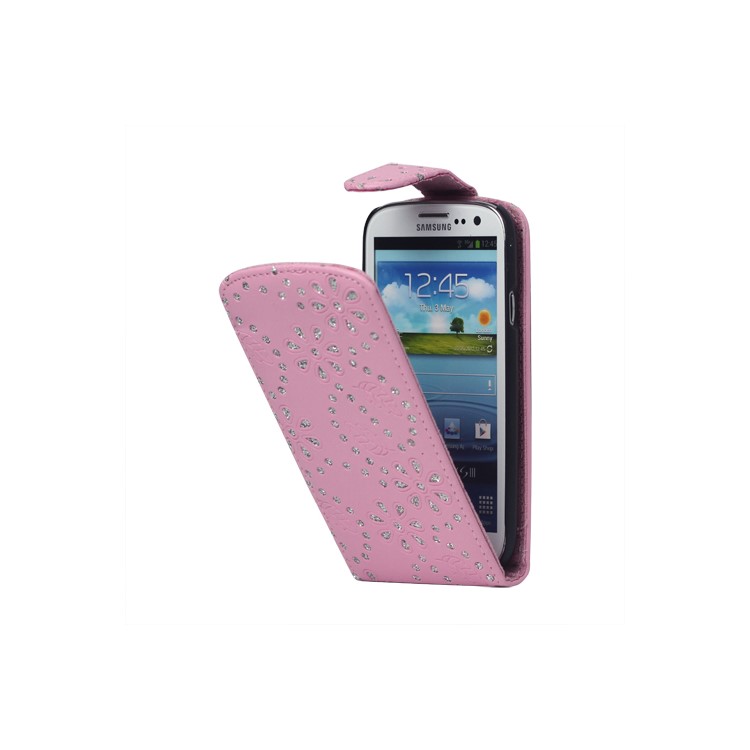 Glittery Powder PU Leather Flip Case for Samsung Galaxy S 3 / III I9300 I747 L710 T999 I535 R530 - Pink