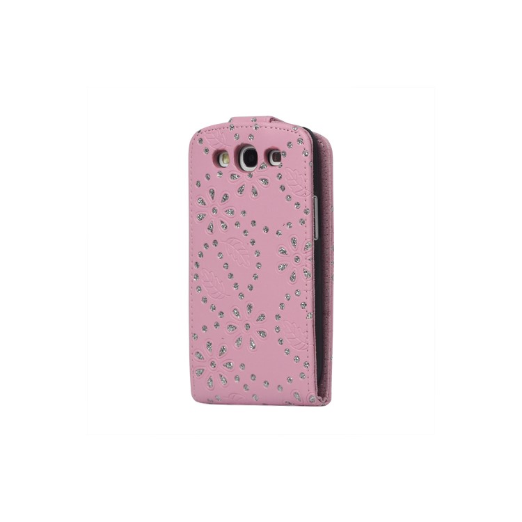 Glittery Powder PU Leather Flip Case for Samsung Galaxy S 3 / III I9300 I747 L710 T999 I535 R530 - Pink