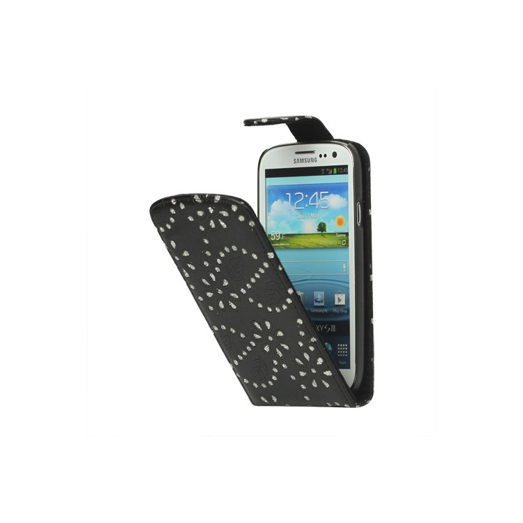 Glittery Powder PU Leather Flip Case for Samsung Galaxy S 3 / III I9300 I747 L710 T999 I535 R530 - Black