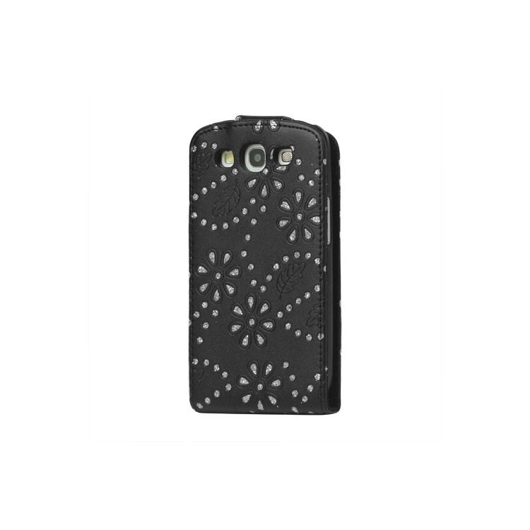 Glittery Powder PU Leather Flip Case for Samsung Galaxy S 3 / III I9300 I747 L710 T999 I535 R530 - Black