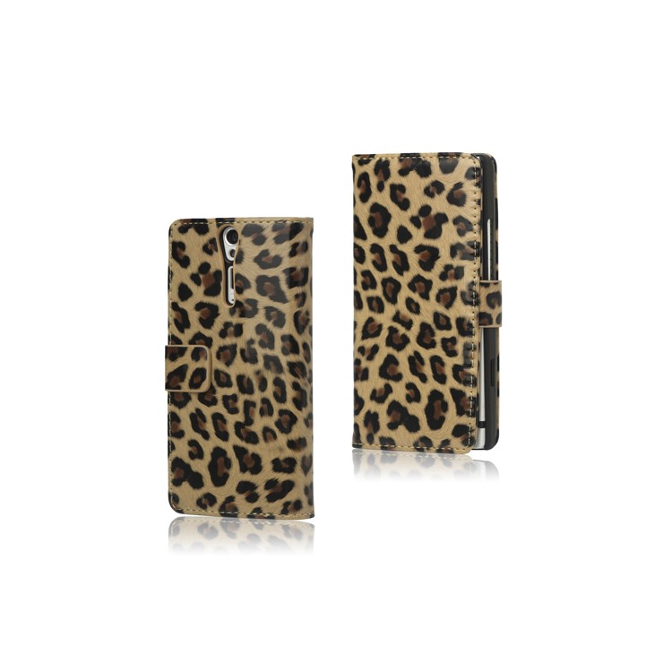Leopard Leather Wallet  Case for Sony Xperia S LT26i LT26a / Nozomi