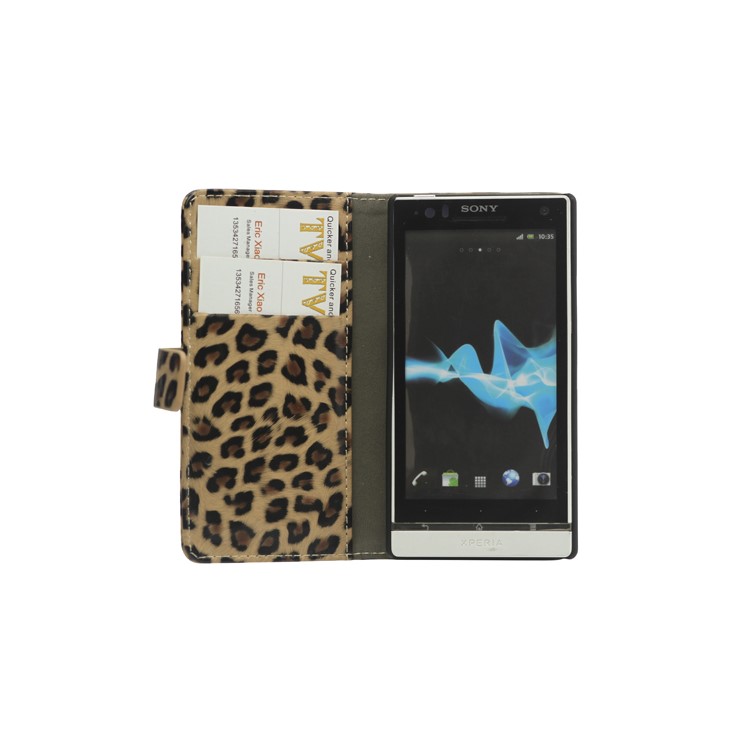 Leopard Leather Wallet  Case for Sony Xperia S LT26i LT26a / Nozomi