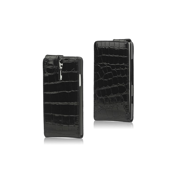 Crocodile Leather Flip Case for Sony Xperia S LT26i LT26a / Nozomi - Black