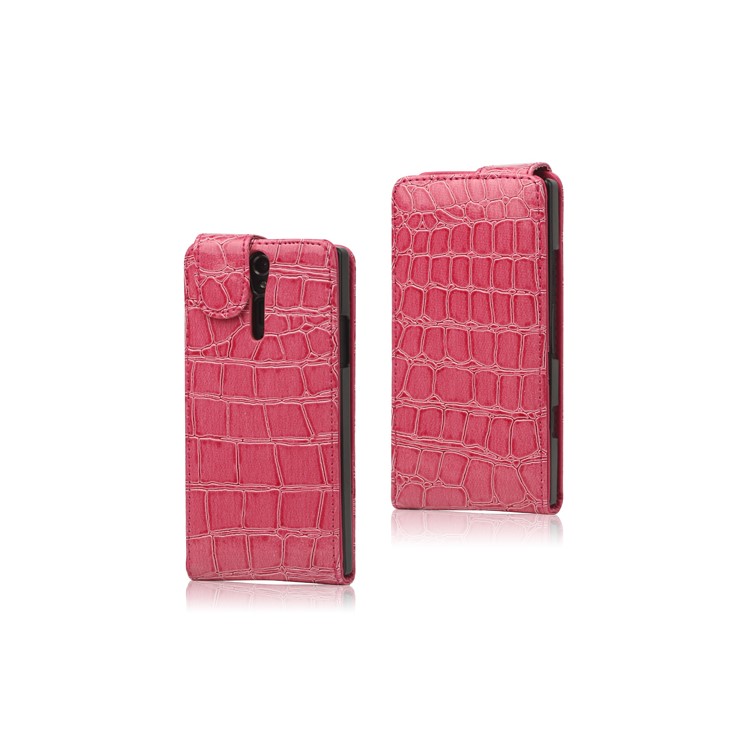 Crocodile Leather Flip Case for Sony Xperia S LT26i LT26a / Nozomi - Rose