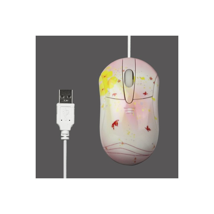 Small Butterflies USB Optical Mouse 800DPI for PC Laptop - Red/White