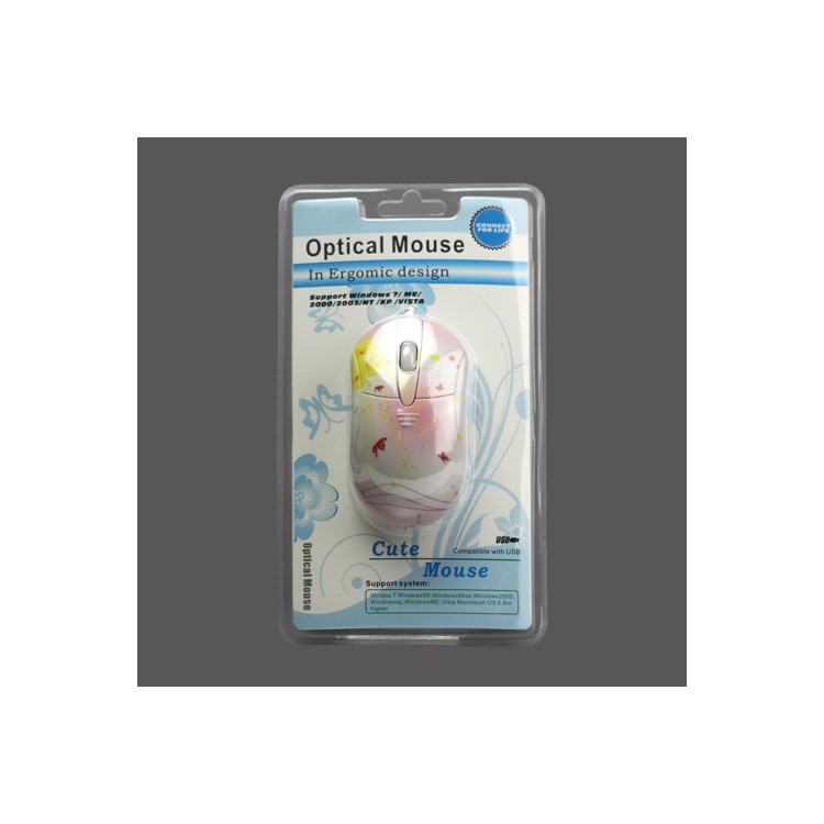 Small Butterflies USB Optical Mouse 800DPI for PC Laptop - Red/White